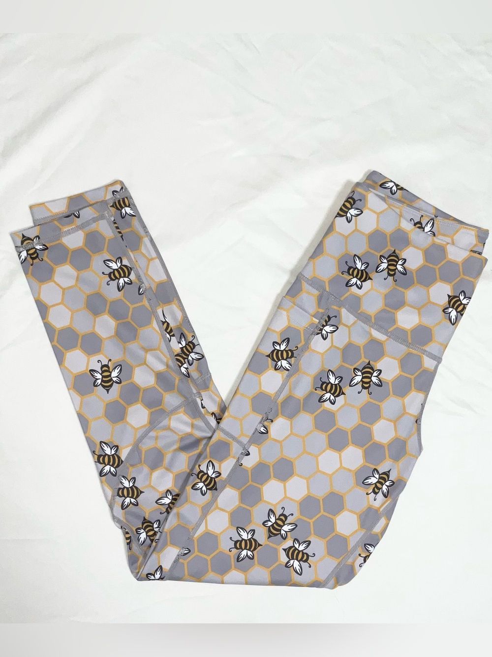 Feed Me Fight Me Bee & Honeycomb  Leggings pattern size L